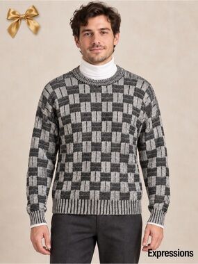 Expressions Vintage Italian Wool Blend Geometric Sweater Men’s M